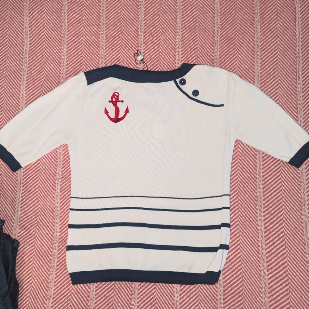Modcloth Women's L Navy and White Sailor shirt
